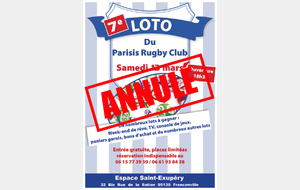Annulation du LOTO du Parisis Rugby Club Saison 2020/21